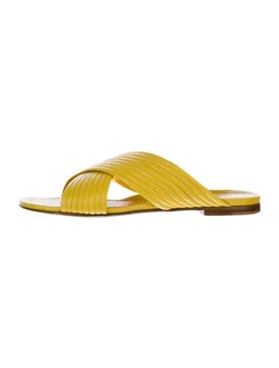 Pre-owned Marion Parke Leather Slides In Yellow