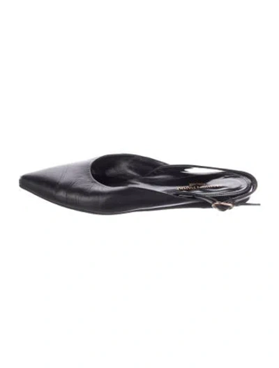 Pre-owned Marion Parke Leather Slingback Flats In Black