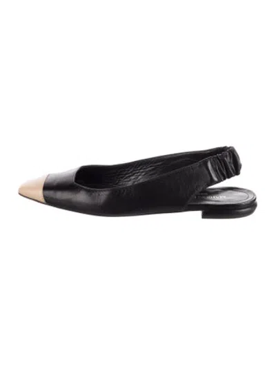 Pre-owned Marion Parke Leather Slingback Flats In Black