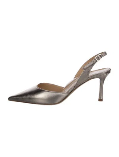 Pre-owned Marion Parke Leather Slingback Pumps In Silver