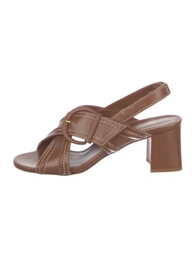 Pre-owned Marion Parke Leather Slingback Sandals In Brown