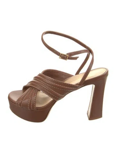 Pre-owned Marion Parke Leather Slingback Sandals In Brown