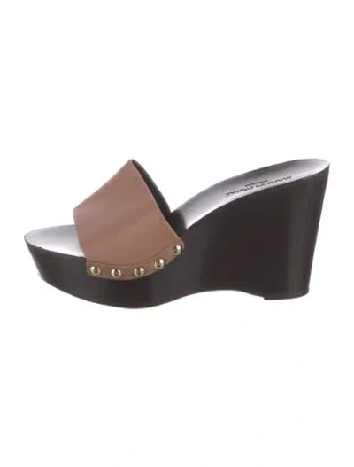 Pre-owned Marion Parke Leather Studded Accents Slides In Black