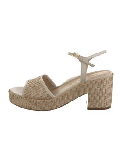 Pre-owned Marion Parke Leather Tweed Pattern Espadrilles In Neutral
