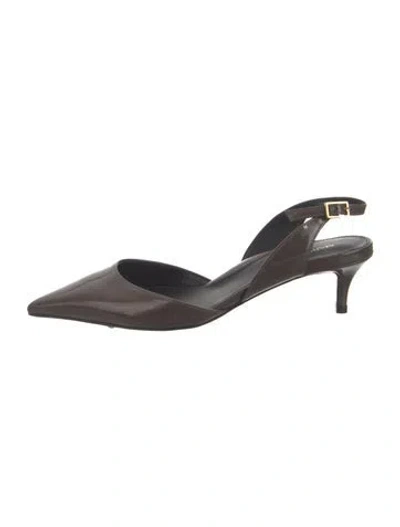 Pre-owned Marion Parke Patent Leather Slingback Pumps In Brown