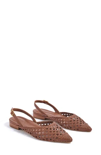 Marion Parke Patty Slingback Pointed Cap Toe Flat In Luggage Braided Nappa