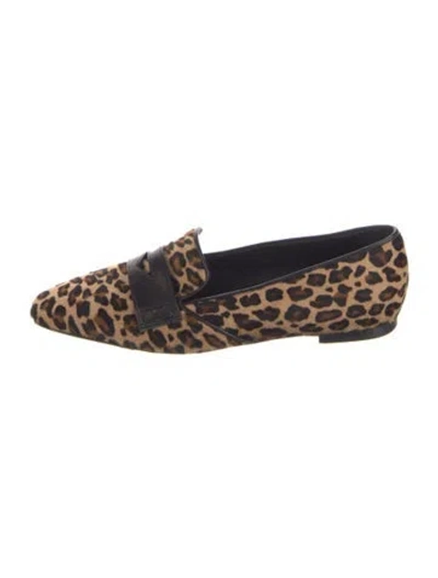 Pre-owned Marion Parke Ponyhair Animal Print Loafers In Brown