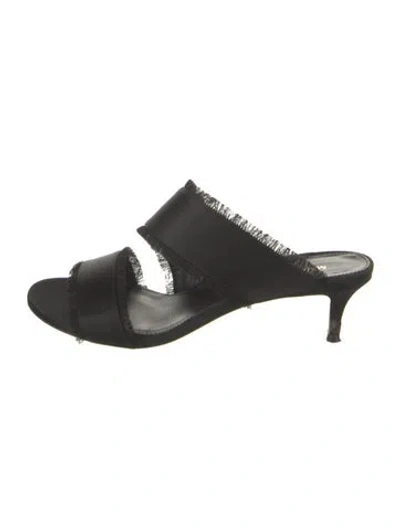 Pre-owned Marion Parke Satin Raw-edge Trim Sandals In Black