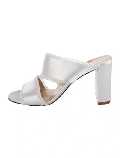 Pre-owned Marion Parke Satin Raw-edge Trim Slides In White
