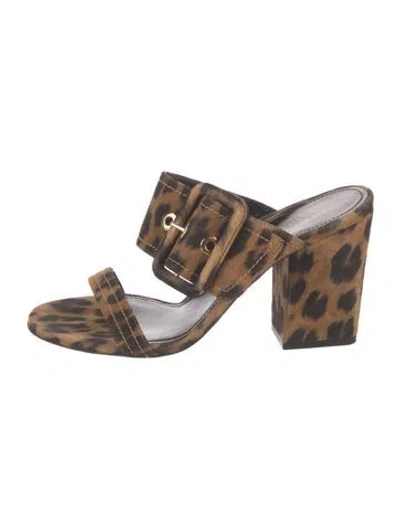Pre-owned Marion Parke Suede Animal Print Slides In Brown
