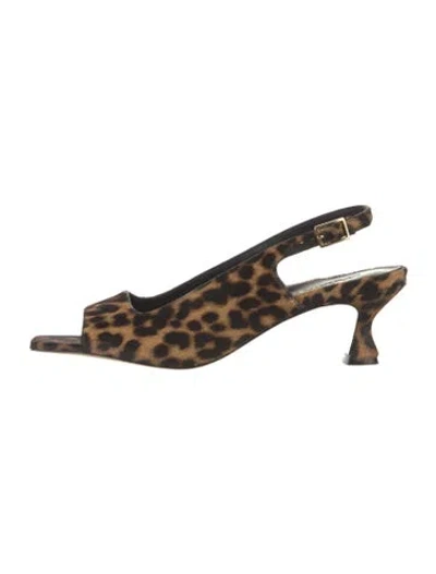 Pre-owned Marion Parke Suede Animal Print Slingback Sandals In Brown