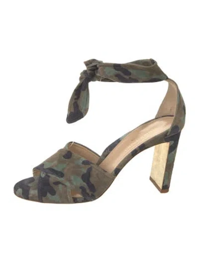 Pre-owned Marion Parke Suede Camouflage Print Sandals In Green