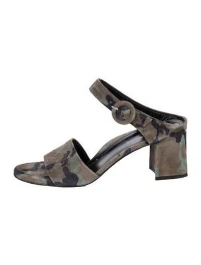 Pre-owned Marion Parke Suede Camouflage Print Sandals In Green