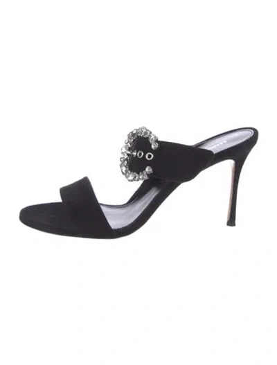 Pre-owned Marion Parke Suede Crystal Embellishments Slides In Black