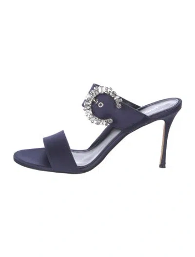 Pre-owned Marion Parke Suede Crystal Embellishments Slides In Blue