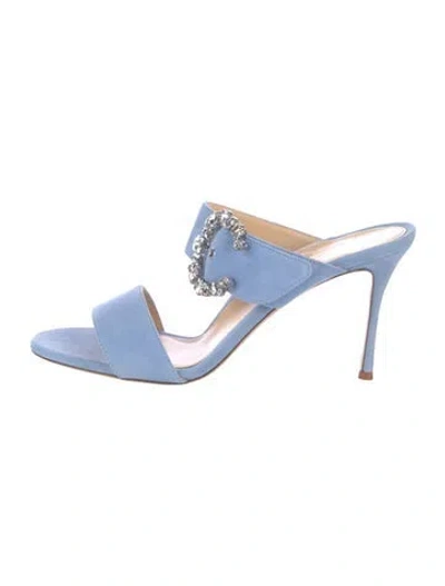 Pre-owned Marion Parke Suede Crystal Embellishments Slides In Blue