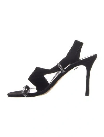 Pre-owned Marion Parke Suede Crystal Embellishments Slingback Sandals In Black