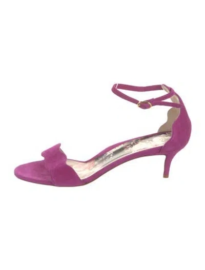 Pre-owned Marion Parke Suede Floral Print Sandals In Purple