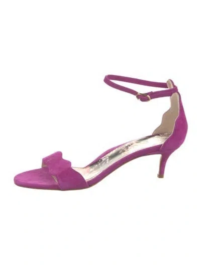 Pre-owned Marion Parke Suede Floral Print Sandals In Purple