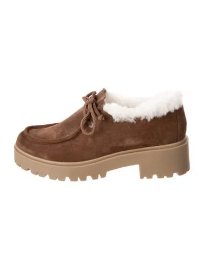 Pre-owned Marion Parke Suede Fur Trim Moccasins W/ Tags In Brown