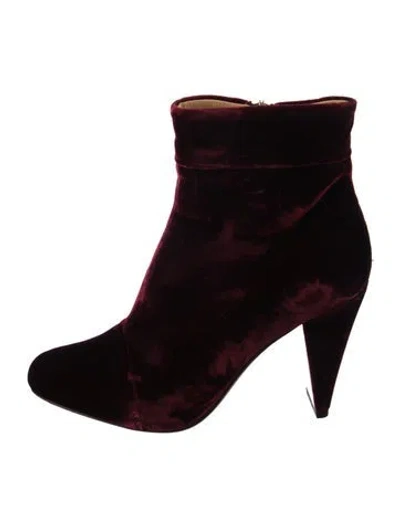 Pre-owned Marion Parke Velvet Floral Print Boots In Burgundy