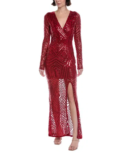 Marion Rhinestones Mesh Maxi Dress In Red