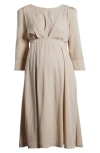 Marion Women's Empire Waist Maternity & Nursing Midi Tea Dress In Tencel In Beige