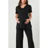 Marion Short Sleeve Empire Waist Maternity & Nursing Suit Top In Black