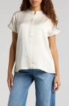 Marion Short Sleeve Satin Maternity Shell Top With Concealed Nursing Zip
