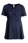 Marion Short Sleeve Suit Materinty Top In Navy Blue