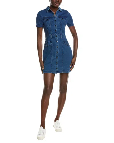 Marion Snap Button Cinched Denim Dress In Blue
