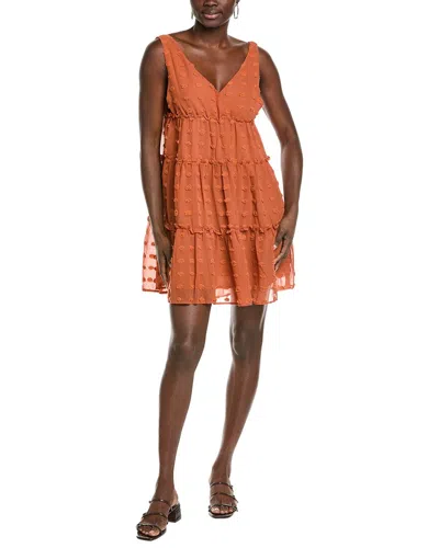 Marion Surplice Swiss Dots Tiered Mini Dress In Orange