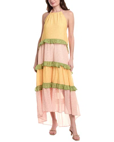 Marion Tiered Halter Maxi Dress In Yellow