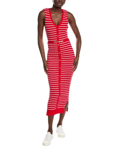Marion V-neck Stripe Bodycon Dress In Red