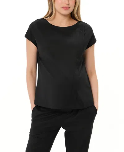 Marion Women's Concealed Nursing Zip Satin Maternity Shell Top In Black