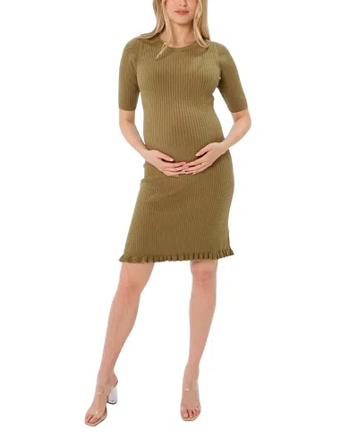 Marion Women's Cotton Knit Knee Length Maternity Sweater Dress In Green