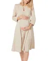 Marion Women's Empire Waist Maternity & Nursing Midi Tea Dress In Tencel In Beige