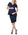Marion Women's Knee Length Maternity Pencil Skirt With Stretch Bump Panel In Italian Suiting Fabric In Navy