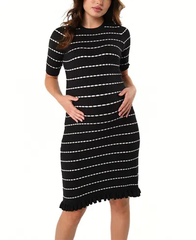 MARION WOMEN'S KNEE LENGTH STRIPED MATERNITY & NURSING SWEATER DRESS IN COTTON KNIT