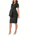 Marion Women's Maternity & Nursing Short Sleeve Empire Waist Top In Italian Stretch Suiting Fabric (regular In Charcoal Grey