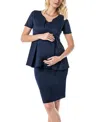 Marion Women's Maternity & Nursing Short Sleeve Empire Waist Top In Italian Stretch Suiting Fabric (regular In Navy