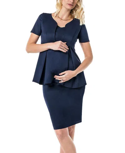 Marion Women's Maternity & Nursing Short Sleeve Empire Waist Top In Italian Stretch Suiting Fabric (regular In Navy