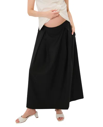 Marion Over-under Bump Pleated Maternity Maxi Skirt In Black