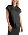 Marion Women's Short Sleeve Satin Maternity Shell Top With Concealed Nursing Zip In Black
