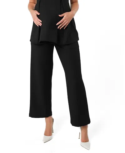 Marion Women's Wide Leg Maternity Work Pant In Italian Stretch Suiting Fabric (regular & Petite) In Black