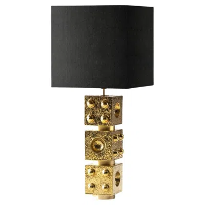 Pre-owned Marioni Adam Table Lamp In 24ct Gold Ray Glaze With Black Fabric Cube Shade