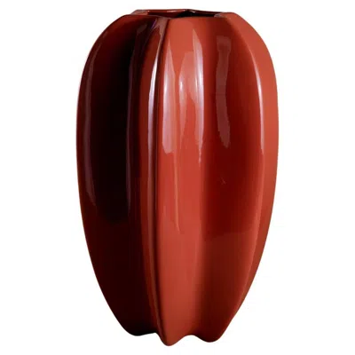 Pre-owned Marioni Aleph Channeled Red Ceramic Vase By  Lab