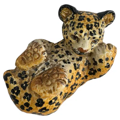 Pre-owned Marioni Cute Petite Jaguar Cub Terracotta Decoration Figure, Italy 1960s In Brown