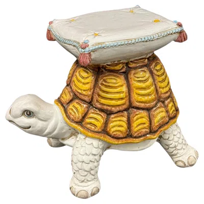 Pre-owned Marioni Hollywood Regency Terracotta Turtle Garden Plant Stand, Seat Or Patio Decoration In Beige