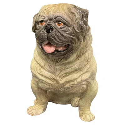 Pre-owned Marioni Live Size Italian Pug Terracotta Dog Statue Figurine Vintage, 1960s In Brown